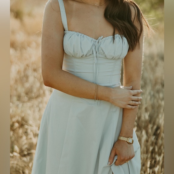 HOUSE OF CB 'Carmen' Soft Blue Cotton Bustier Sundress NWOT - Picture 4 of 5